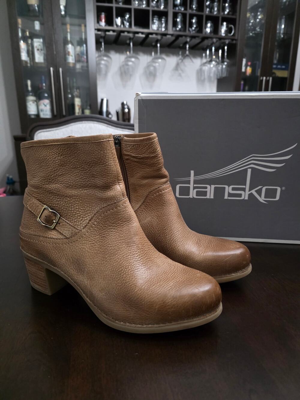 Dansko Hayley Distressed Tan Leather Boots Size 41
